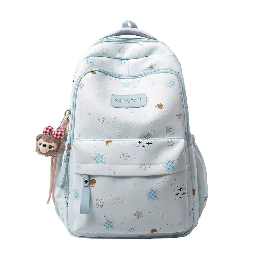 LECEY Women's Middle School High School College Student Large Capacity Backpack - Blue - View 1