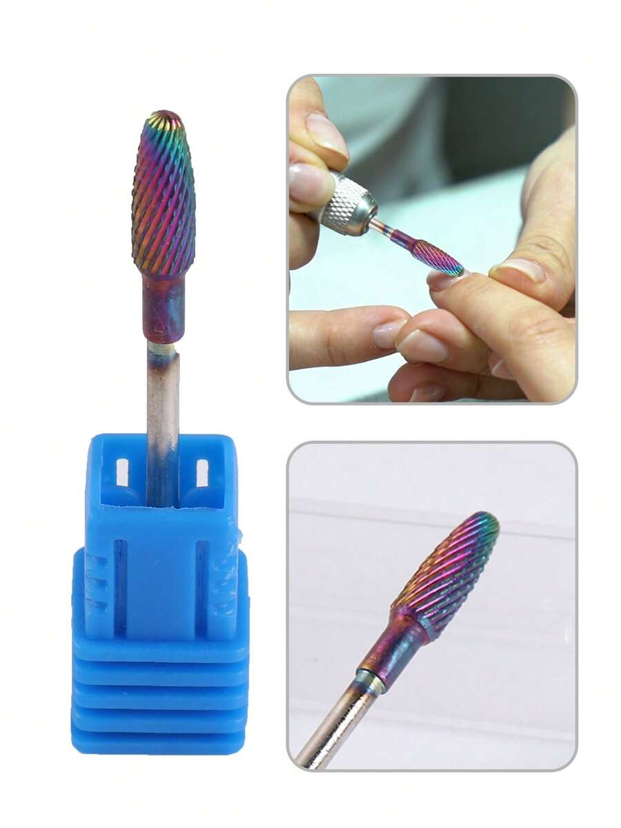 1件火焰錐形彩虹色鎢鋼美甲磨鑽頭 3/32"柄 電動美甲鑽頭 適用於壓克力膠除膠、角質清理美甲工具配件 - 彩色 - 查看 1