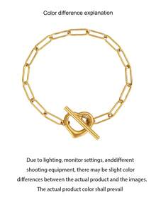 1 Peça Pulseira Feminina de Aço Inoxidável com Fecho OT, Estilo de Pulseira Fina com Corrente de Elos Retangulares, Núcleo de Fecho em Forma de T com Coração Oco, Estilo Minimalista de Luxo Francês Ins, Cor Dourada, Não Oxida e Não Desbota, Adequada para Uso Diário, Compras, Encontros, Viagens, Perfeita como Presente de Acessório de Atmosfera Suave para Aniversário, Dia dos Namorados, Melhor Amiga, Namorada - Pulseira - Visão 4