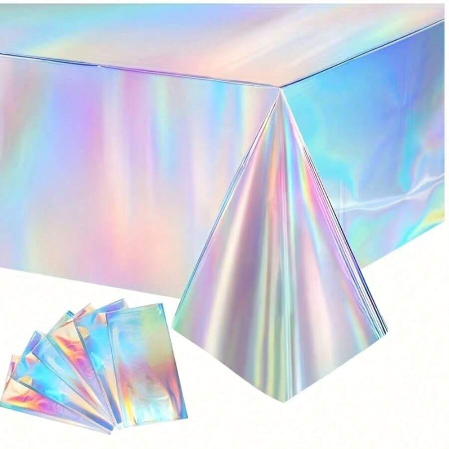 Rainbow Plastic Tablecloth Disposable Laser Holographic Aluminum Foil Rectangular Tablecloth Birthday Disco Bachelor Party Wedding Rainbow Party Decoration 54.0 Inches X 9.0 Feet - Multicolor - View 1