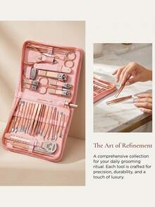 6/32/38pcs Stainless Steel Nail Clipper Set With Portable Case, Manicure Tools, Pink Nail Trimmer, Ear Wax Removal Tool Set, Spiral Rotating Ear Pick, Cleaning Ear Pick - Pink - View 6