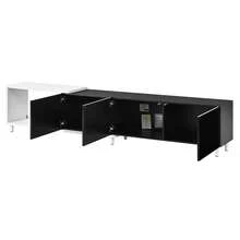 Extendable TV Stand/Low TV Cabinet With 3 Lacquered Doors, Metal Legs, Silent Hinges, Modern Design, Storage Space - 黑色+白色 - 查看 10