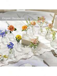 10pcs Vintage Bohemian Style Transparent Glass Vases, Small Clear Vases, Multi-Purpose Bulk Vases, Suitable For Home Decor, Table Centerpieces, Wedding Party Decoration, Christmas Decoration And DIY Diffuser Bottles - Multicolor - View 6