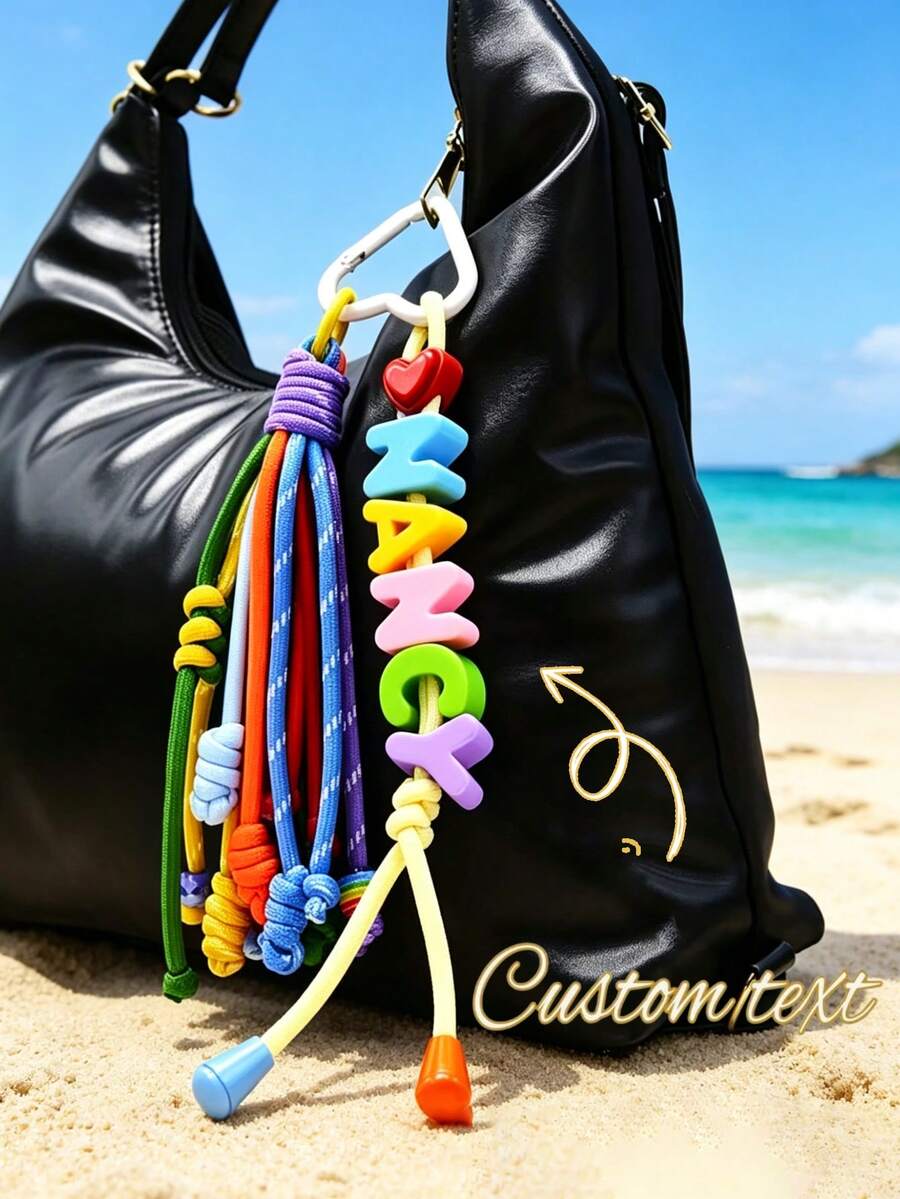 Colgante de llavero personalizado, colgante de nombre/inicial personalizado, llavero personalizado, nombre/texto personalizable, adecuado para parejas, amigos y familia, colgante multifuncional para bolsos bandolera, bolsos de hombro, bolsos de mano y equipaje - Multicolor - Ver 1