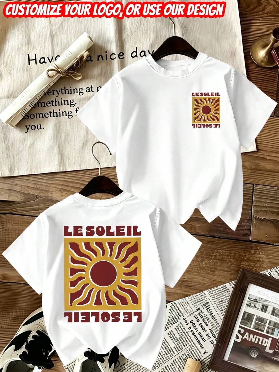 客製化極簡法式太陽圖案 T-shirt,可送給好友/家人/妻子/男友/女友,白色 - 白色 - 查看 1
