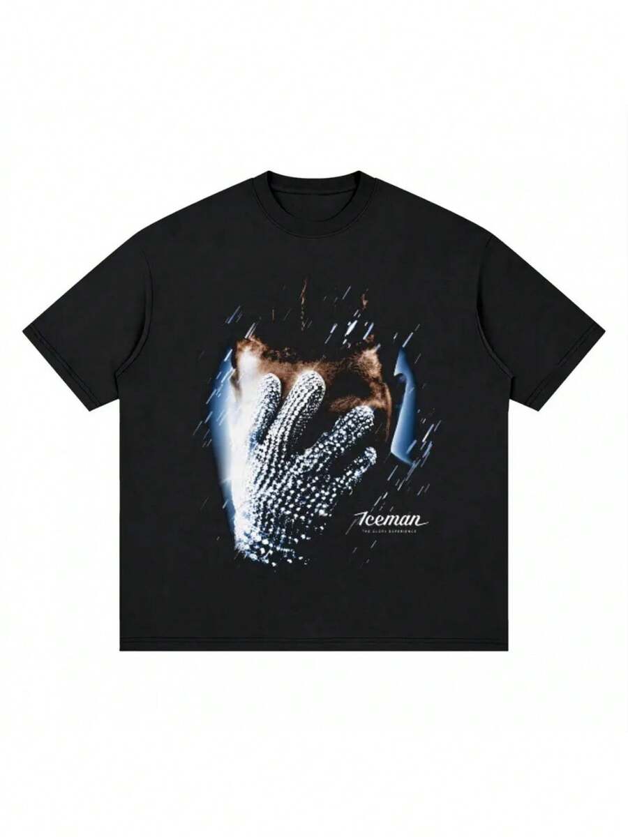 Camiseta con diseño de Iceman| Camiseta con Guantes de Pedrería Estilo Cyber Grunge Y2K - Negro - Ver 1