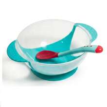 Conjunto Prato Infantil  + Colher Com Ventosa Bowl Tigela - Verde/Branco - Visão 4