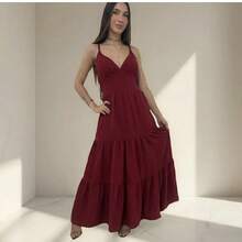 Women's Duna Ruffled Maxi Dress With Built-In Bra - Elegance, Lightness And Perfect Drape. - Redwood - View 6