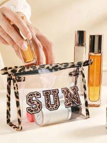 Leopard Print Fashion Double-Sided Transparent Wholesale Makeup Bag, Portable Large Capacity Travel Storage Bag With Waterproof Zipper, Also With Portable Sun Protection Velvet Patch, Waterproof Transparent SPF Sun Protection Makeup Bag, Waterproof Zipper Makeup Bag, Portable Travel SUN Velvet Patch Small Makeup Bag,Suitable For Vacation, Bathroom, Summer Beach, Swimming And Travel - Multicolor - View 7