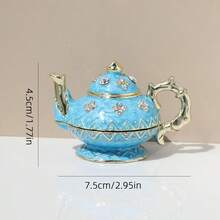 SIQIZHOU 1pc Enamel Decorated Teapot Jewelry Box, Exquisite Carved Enamel Jewelry Storage Box, Wedding Ring Box, Valentine's Day, Birthday Gift - Multicolor - View 3
