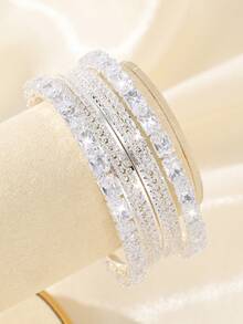 4pcs Fashion Cubic Zirconia & Rhinestone Inlaid Bracelets, Elegant Palace Style Women's Jewelry, Suitable For Daily Wear Or Wedding Accessories - 4-piece Set - View 6