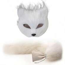 1pc/Set-Animal Costume Props, Cat Fox Mask, Fluffy Tail Decoration, Cosplay, Cosplay, Long Haired Fox Mask, Tail, Halloween White Plastic Half Face Mask, Makeup Ball, Carnival - Mask Tail - View 14