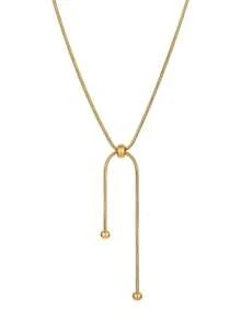 1pc Stainless Steel Retro Chic Metal Ball Pendant Chain Necklace, Minimalist Design - Yellow Gold - View 4