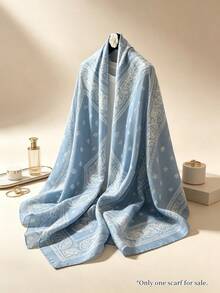 Moemton Light Blue And White Paisley Print Silk Scarf, French Riviera Coast Style Shawl, Soft Vacation Accessory - Blue - View 8