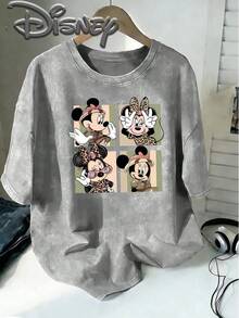 Disney Officially Authorized T-Shirts, Disney Minnie Mouse Adventure Leopard Print T-Shirts, Comfortable And Casual Short-Sleeved Shirts In Summer. - Grey - View 1