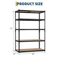 5-Tier Garage Storage Shelves For Kitchen Pantry Basement Bathroom Laundry Heavy Duty Metal Adjustable Shelving Unit Storage Shelving, 2500 LBS Capacity, 48" L X 24" W X 72" H - Black - View 8