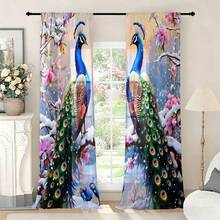 2 Pezzi, Eleganti Tende Semi-Trasparenti a Motivo Pavone, Materiale in Poliestere Multifunzionale e Durevole (Asta Non Inclusa), Ideali per Soggiorno e Camera da Letto, Decorazione per la Casa per Tutte le Stagioni - Multicolore - Visualizzare 8