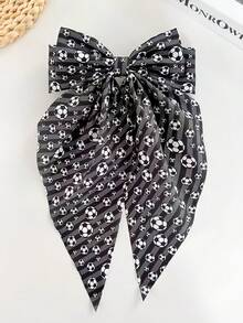 1pc Football Print Big Satin Bow Hair Clip, Multi Color Soccer Pattern Long Ribbon Bow Barrettes, Sports Game Fan Half Up Hair Accessories For Women - Multicolor - View 8