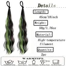 2pcs Dopamine Self-Curling Hair Rollers With Colorful Highlights, Suitable For Long Straight Synthetic Ponytail Hairstyles - 彩色 - 查看 3