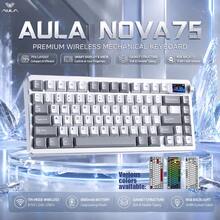AULA NOVA 75 机械游戏键盘，75% 紧凑布局，配备智能彩色屏幕 + 金属旋钮，密封结构，RGB 背光，6 层降噪，Hi-Fi 音质，全键热插拔，3 种连接方式（有线/2.4G/蓝牙 5.0），PBT 键帽，全键无冲，8000mAh 电池，兼容 Windows/MacOS/iOS/Android 系统，适用于办公和电竞。 - 查看 3