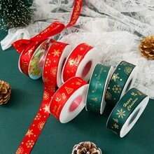 Letter Cartoon Polyester Christmas Gold Foil Ribbon Floral Gift Box Decoration Red Green Christmas Ribbon - A - View 4