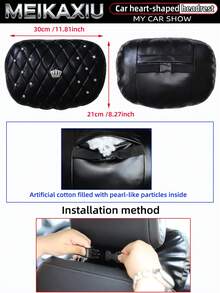 MEIKAXIU PU Leather Embroidered Rhinestone Crown Blingbling Car Headrest Pillow Car Decoration Accessories For Women - PU Soft Leather Crown Version With Artificial Diamonds - View 3