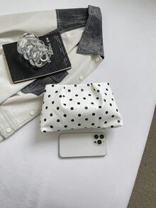 春夏新款時尚純色手拿包，百褶雲朵包，波點圖案，休閒信封包，化妝包，旅行配件包，內袋，盥洗包，收納包，學生包，鉛筆盒 - 白色 - 查看 6