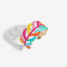 1 peça Pulseira aberta de mulher estilo boémio de verão em ráfia trançada com forma de folha, pulseira ajustável trançada colorida com folha vazada, acessório de pulso personalizado para férias tropicais na praia - Multicolorido - Ver 12