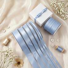 Grey Blue Satin Ribbon 3/8 - 5/8 - 1 - 1 1/2 Inch X 10 Yards Polyester Ribbon, Suitable For Gift Wrapping, Perfect For Weddings, Parties, Hair Accessories, Bows, Invitations Decoration (Paper Spool Not Included) - Lake Orchid - View 3