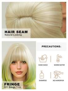 7JHH WIGS 女款 24 吋金綠漸層長層次瀏海假髮，耐熱纖維全機製合成直髮，彩色角色扮演派對萬聖節音樂節穿戴假髮 - 挑染綠色 - 查看 7
