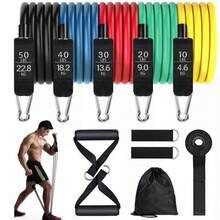 11-Piece Home Fitness Resistance Band Set, Made Of Durable Latex Tube Material; Complete Portable Accessory Kit Includes Door Anchor And Ankle Straps, Suitable For Strength Training. The Product Features Convenient Training, Excellent Elasticity, Sturdy And Durable Latex Material, And Versatile Applications - A - View 6