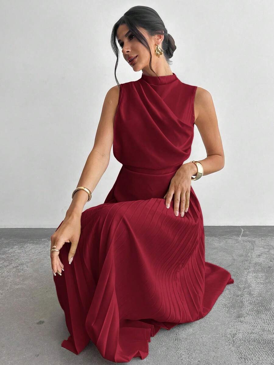 Elegant Women's A-Line Sleeveless Ruffled Dress/Umbrella Dress/Back To School Outfit/School Uniform/Party/Vintage Money Style - 紅色 - 查看 1