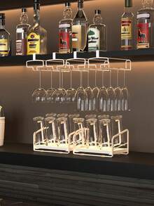 1pc Hanging No-Drill Cup Rack, Practical Cup Holder For Home Restaurant, Glass Goblet Rack With Tray, Suitable For Countertop, Cabinet Cup Rack, Wine Glass Rack, Large Capacity Cup Rack, Home Decor Gift - Multicolor - View 8