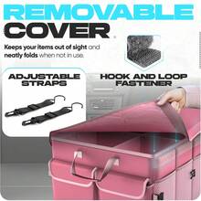 FORTEM Organizador de Maletero Coche y SUV - Organizador de Coche para Almacenamiento - Caja Plegable con 2 Compartimentos Grande - Base Antideslizante - Cinchas Ajustables - Tapa Extraíble (Negro) - Rosa - Ver 5