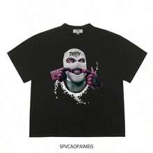 Men's Fun Short Sleeve T-Shirt With Urban Style Print - 黑色 - 查看 1