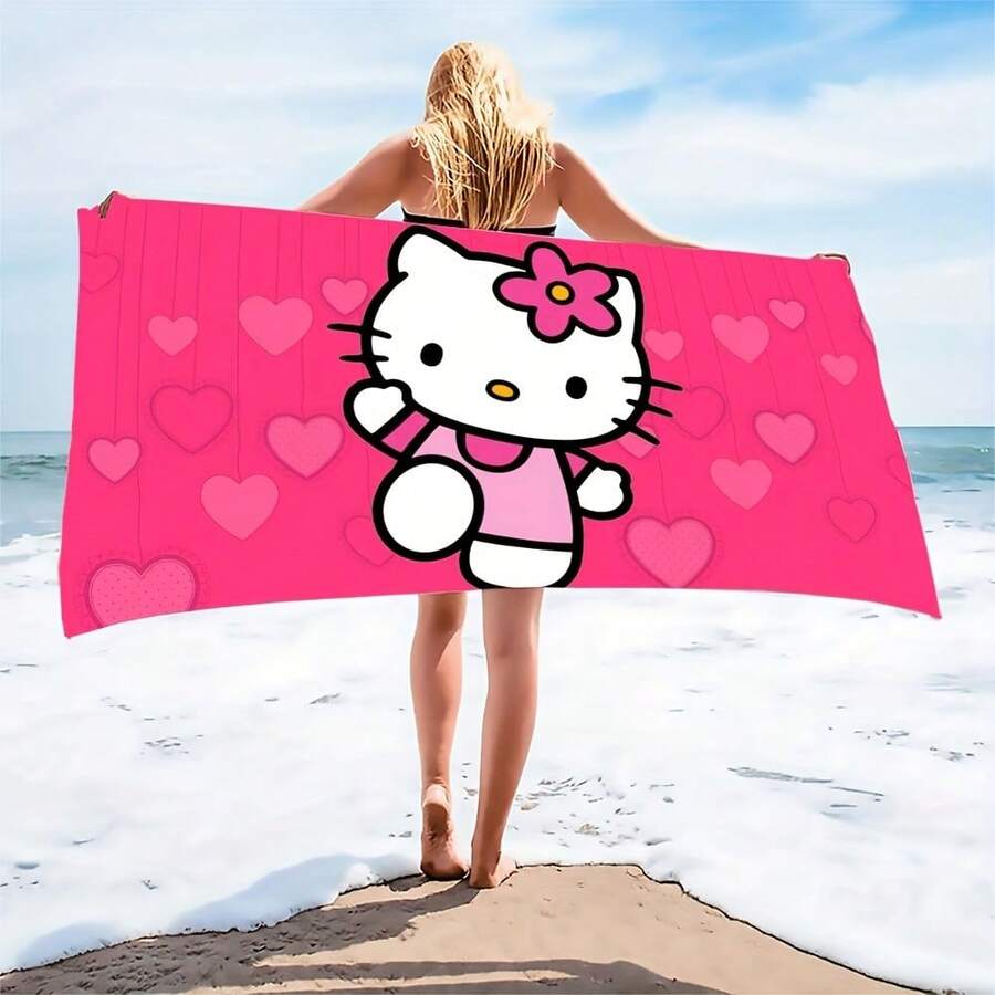 1pc Cute Cartoon Print Beach Towel, Suitable For Beach, Swimming, Surfing, Fitness, Camping-Personalized Gift, Beach Accessory, Travel Essential, Super Absorbent Quick-Dry Lightweight Microfiber Beach Blanket, Outdoor Travel Camping Swimming Yoga Beach Essential, Summer Party Supplies, Adult Gift Unisex - Multicolor - View 1