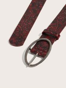 1 buah Sabuk Wanita Gaya Vintage dengan Gesper Bulat, Cocok Dipadukan dengan Gaun dan Mantel - Burgundy - View 4
