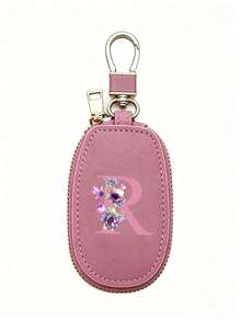 Unisex Multi-Function Key Pouch In Taro Purple With A-Z Letter Print, Zippered Key Organizer With Floral Pattern, PU Leather Material, Can Be Used As Car Key Holder, Car Key Chain Or Portable Small Key Bag, Minimalist Design Makes It A Travel Accessory And Elegant Ornament, Suitable For Home, Office, Travel And Car Environments, Perfect Gift For Friends, Family, Couples, Anniversary, Birthday, Wedding And - Multicolor - View 19
