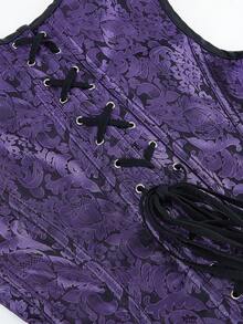 Gothic Corset Steel Boned Punk Shapewear Top Vintage Court Shoulder Strap Wrap Bone Corset Women's Tight Waist Cincher Costume For Masquerade Halloween Cosplay - Purple - View 5