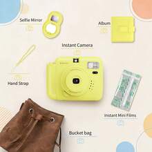 Popoto Instant Camera Set, Includes Selfie Mirror And Camera Storage Bucket Bag, Compact And Portable Essential For Travel, Auto Exposure Built-In Flash, Center-Axis Viewfinder For Offset-Free Photos, Capture Beach Sunset, Summer Party, Graduation Prom Unforgettable Moments (Battery Not Included) - View 2