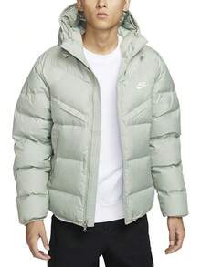 Nike Solid Color Zip-Up Hooded Stylish And Versatile Long-Sleeved Down Jacket For Men, Light Gray. - Light Grey - View 1