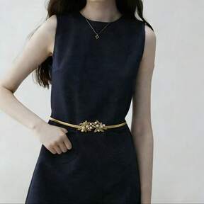 Women's Gold Spring Pearl Flower Buckle Dress Gown Decorative Waist-Cinching Shaping Fashion Versatile Pure Metal Belt