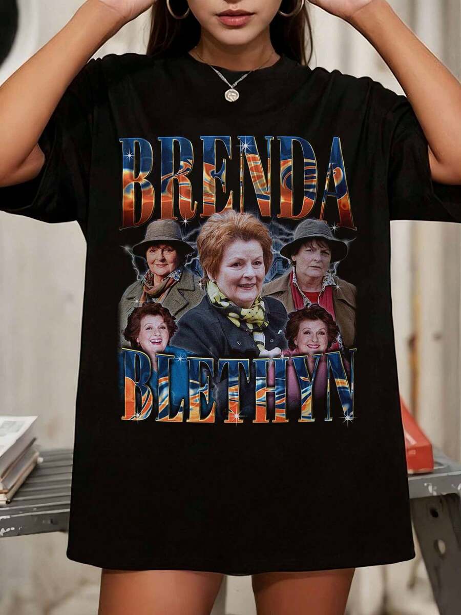 Brenda Blethyn Shirt Vintage 90er Retro Grafik T-Shirt, klassisches Bootleg Rap Stil Tee für Männer und Frauen, lässiges schwarzes Kurzarm Oberteil - Schwarz - Übersicht 1