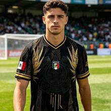 Mexico Gold Accent Soccer Jersey – Graphic Print Football Shirt For Men Short Sleeve Casual Sporty Streetwear Top - Default - View 1