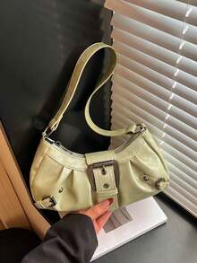 Bolso de motocicleta vintage punk con remaches para mujer, bolso de un hombro bajo el brazo para el trabajo y el transporte - Verde - Ver 5