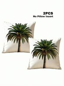 1件/2件/4件裝人造超柔軟刺繡枕套，北歐極簡熱帶植物裝飾枕套，純色淺色背景棕櫚椰子樹高畫質印花圖案，拉鍊封口，柔軟布料可機洗，適合現代客廳與臥室裝飾，不含枕芯 - 彩色 - 查看 13