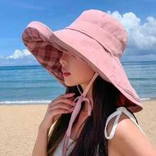 A Women's Reversible Bucket Hat With A Simple And Versatile Design, Colorful Wide Brim, Sun Hat, UV Protection, Sunscreen, Suitable For Outdoor - Multicolor - View 10