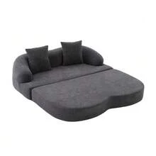 2-In-1 Convertible Sofa For Two People, With Two Cushions, Unfoldable Double Sofa Bed, Versatile Sofa For Guest Rooms And Living Rooms (Beige Chenille) - Dark Grey - View 11