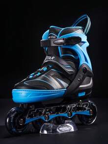 FREE STAR Multi-Color Sports Style SH0122D-26 High Elasticity Glitter Colorful PU Inline Roller Skates, Comfortable Soft Inner Liner, Adjustable Size For Growing Kids, Beginner Entry-Level Training, Casual Outdoor Shoes - Blue - View 4