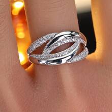 1pc Fashionable Linear Geometric Cross Design Cubic Zirconia Inlaid Women's Ring Casual Gift - Multicolor - View 5